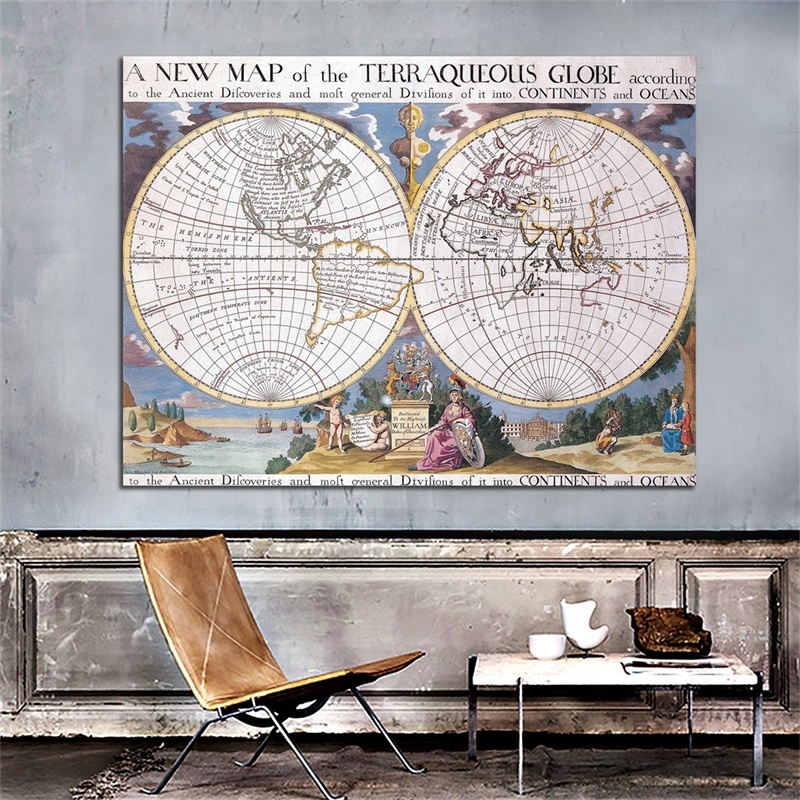 90*60cm Vintage Map Non-woven Canvas Painting Decorative Picture Wall Art Prints Living Room Home Decoration School Supplies